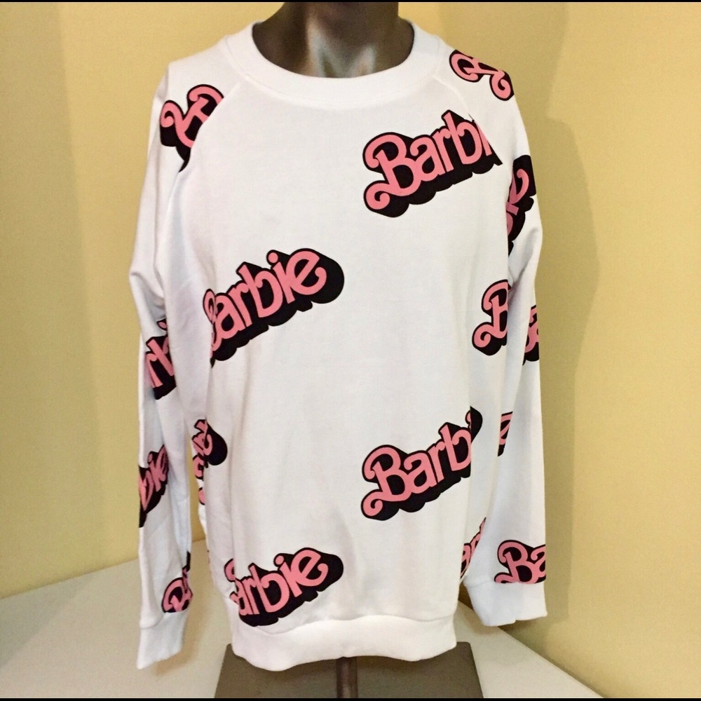 Zara White and Pink Graphic Sweatshirt
